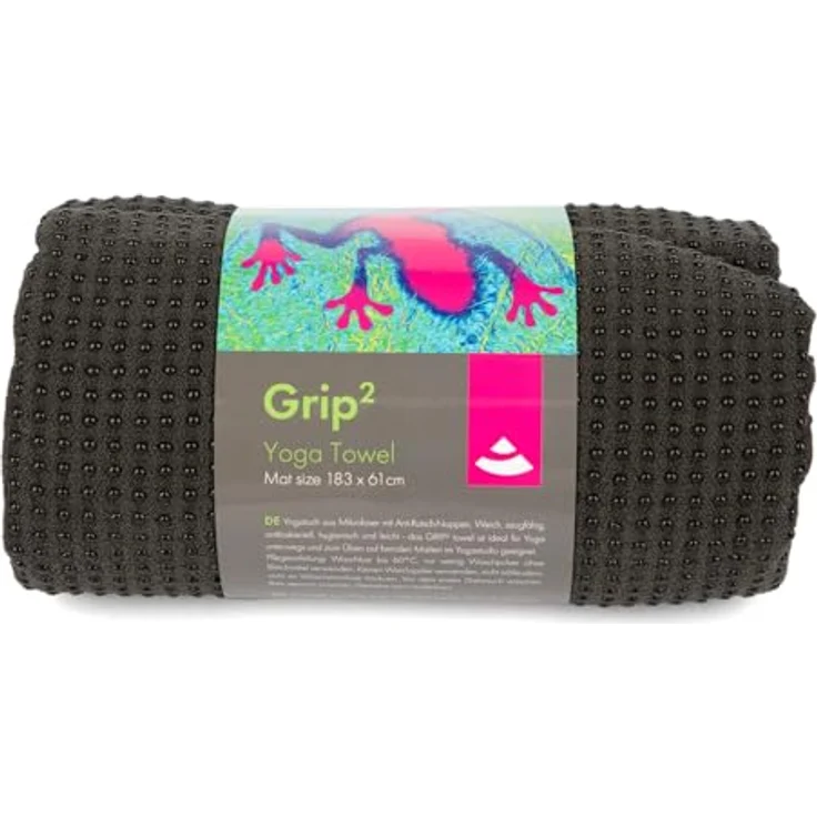 Bodhi GRIP2 Yoga Towel, Mikrofaser-Yogatuch mit Antirutsch-Noppen, rutschfest, antibakteriell, ideal für Hot Yoga, anthrazit – Bild 1