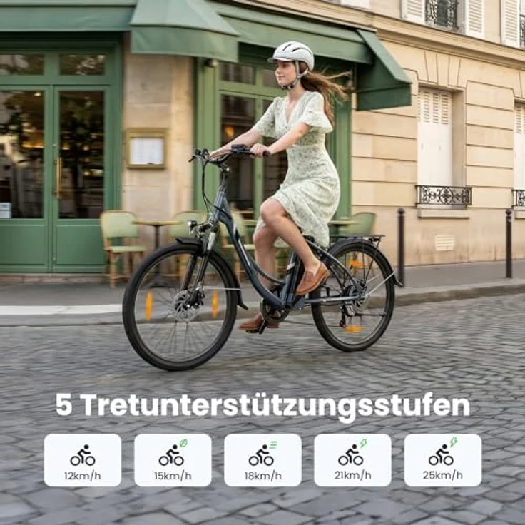 Touroll Breezi B1 E-Bike 250W, 90 km Reichweite, Shimano 7-Gang, 100 mm Federgabel, Tiefeinsteiger, max. 25 km/h – Bild 5