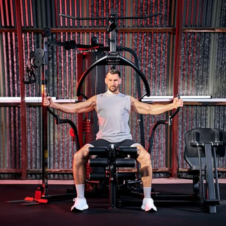 HAMMER Kraftstation Autark 6800 ´26, Studio-Trainingsturm mit 100 kg Gewichtsblock, Beinpresse, 10-fach verstellbarem Kabelzug und Butterfly-System – Bild 2