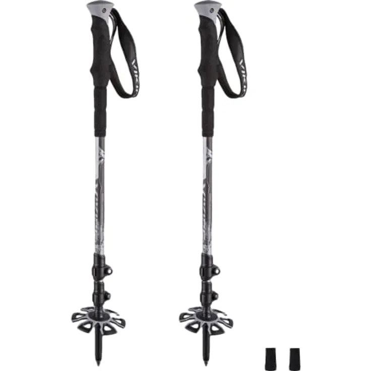 VIKING Vario Tour Trekkingstöcke, leichte Karbon Teleskopstöcke für Skitouren und Trekking, verstellbar 65-135 cm, Grau, Fast-Lock System