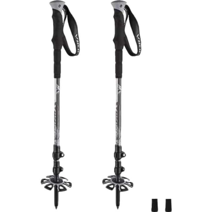 VIKING Vario Tour Trekkingstöcke, leichte Karbon Teleskopstöcke für Skitouren und Trekking, verstellbar 65-135 cm, Grau, Fast-Lock System – Bild 1