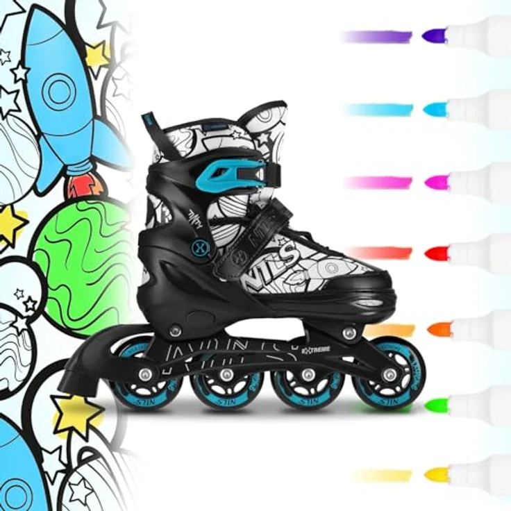 Nils Extreme NH10907 TINTY Rollschuhe 4in1, Inlineskates und Schlittschuhe in Grün, Größe 31-34 mit 7 Permanentmarkern – Bild 1