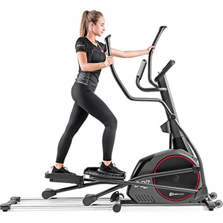 HS HOP-SPORT Crosstrainer HS-095CF mit Unterlegmatte - Ellipsentrainer 30kg Schwungmasse - Ellipsen Crosstrainer max. Benutzergewicht 135kg - Crosswalker grau – Bild 1