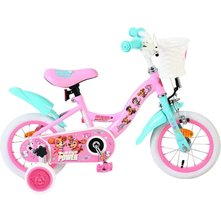 Volare Paw Patrol Kinderfahrrad, 12 Zoll, 1 Gang, pink mit Rücktrittbremse und abnehmbaren Stützrädern