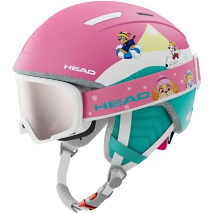HEAD Maja PAW Set, Ski- und Snowboardhelm inkl. Brille im Paw Patrol Design, Rosa/Türkis, anpassbare Helmgröße, Komfort-Liner und Ohrpolster