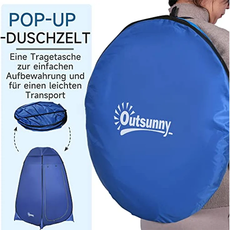 Outsunny Pop-up Toilettenzelt, mobiles Duschzelt mit inneren Ablageflächen, wasserfest, dunkelblau, 120 x 120 x 190 cm – Bild 4