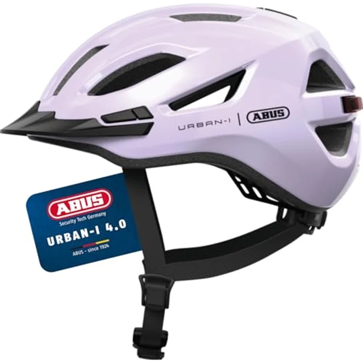 ABUS Urban-I 4.0, Cityhelm mit aufladbarem Rücklicht, 2 Leuchtmodi, Zopf-Öffnung, Größe M, lila – Bild 1