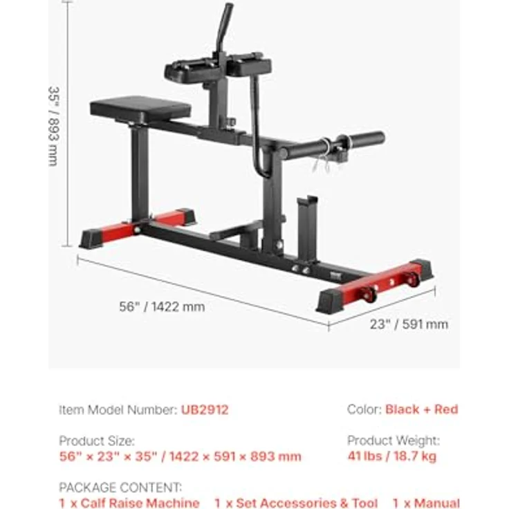 VEVOR sitzende Wadenmaschine UB2912, Kraft-Beintrainer mit 200 kg Tragkraft für Beinübungen, Schwarz + Rot – Bild 7