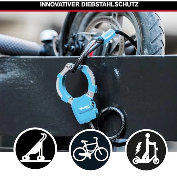 Master Lock Street Cuff, Veloschloss mit 8 mm geflochtenem Stahlkabel, 100 cm, schwarz – Bild 2
