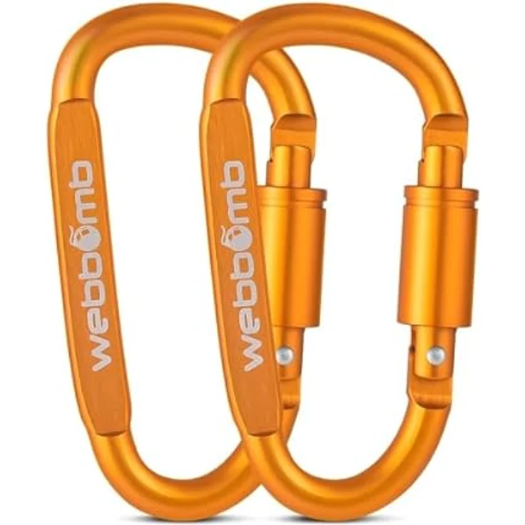 WEBBOMB® 2 Stück Karabiner Haken mit Schraubverschluss 80mm Schraubkarabiner Aluminium Karabinerhaken für Kinderwagen Hundesport Reitsport Camping Wandern Angeln Schlüsselanhänger (Gold) – Bild 2