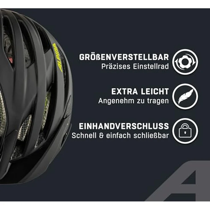 Alpina Parana Black - Neon Yellow Matt, Größe 51 - 56 cm - Fahrradhelm, Farbe Schwarz – Bild 4