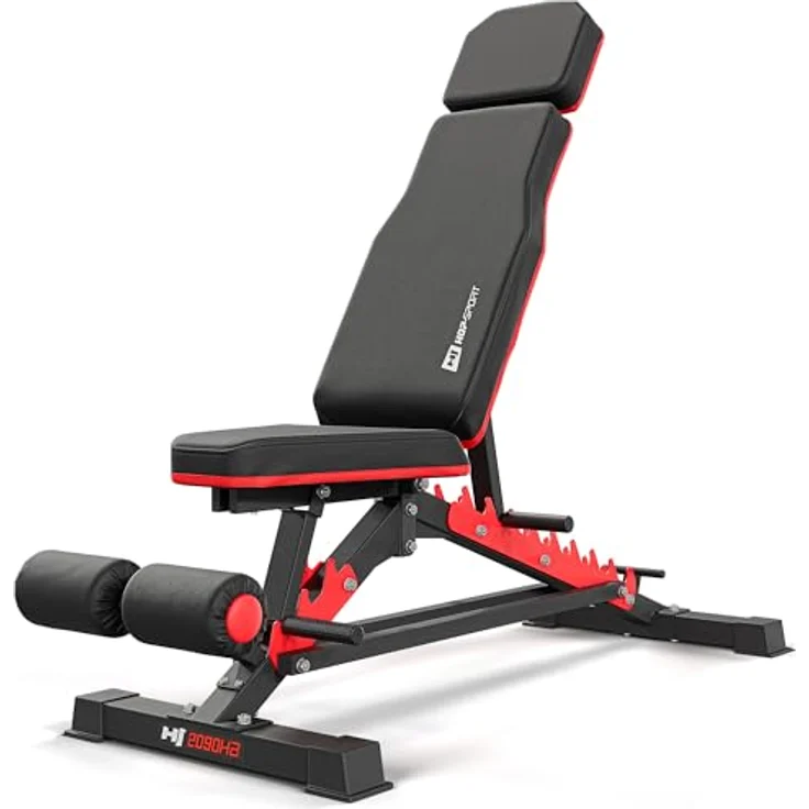 HS HOP-SPORT Hantelbank HS-2090HB, vielseitig & stabil, multifunktionale Trainingsbank, bis zu 300 kg belastbar, schwarz – Bild 1