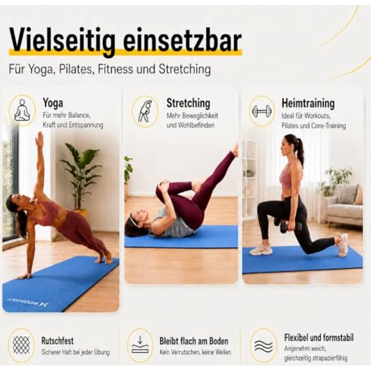 Wozinsky Yogamatte WNSP-BLAC, 0,9 cm dick, rutschfest und formstabil, inkl. Tragegurt und Tasche – Bild 4