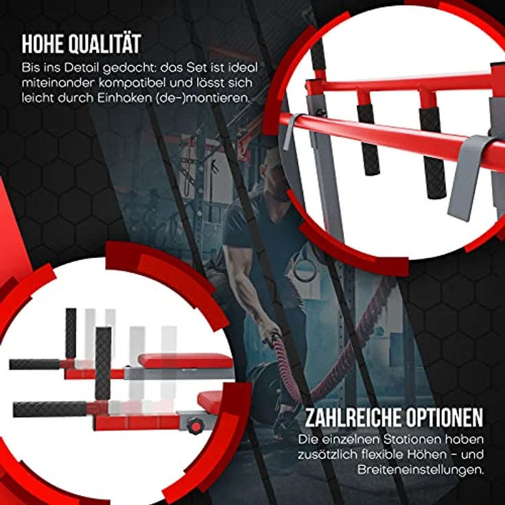 K-Sport: Trainingsset Sprossenwand + Dip Station, Klimmzugstange & Trainingsbank I Kraftstation mit Pull-Up Bar, Dip Stange & Hantelbank, inkl. E-Book – Bild 4