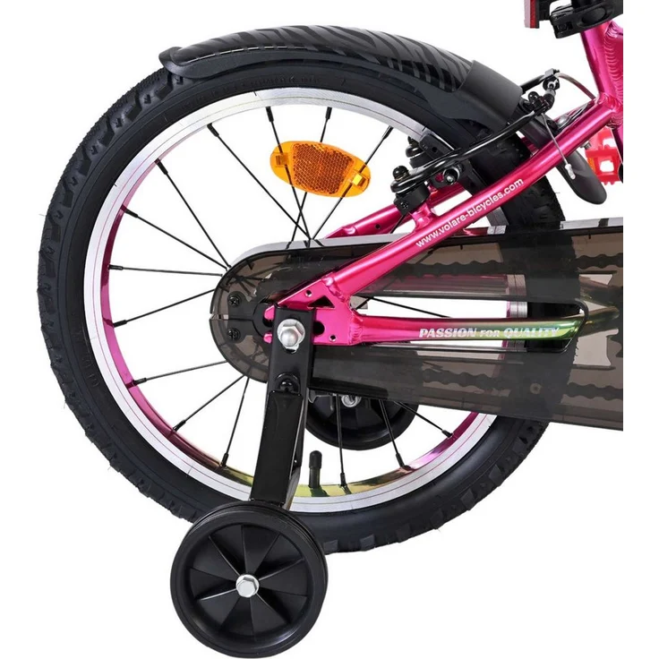 Volare Chrome Kinderfahrrad 16 Zoll Rosa-Grün, mit zwei Handbremsen, abnehmbaren Stützrädern, höhenverstellbarem Sattel und Klingel