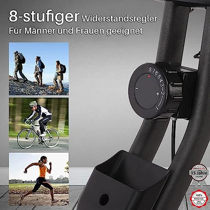 Ultrasport F-Bike Heavy, Fahrradtrainer, Fitnessfahrrad LCD Trainingscomputer, Klappbarer Hometrainer, Max. Benutzergwicht 130kg, Pulsmessung, 8 Widerstandsstufen, Handtuchhalterung, Matt schwarz – Bild 5