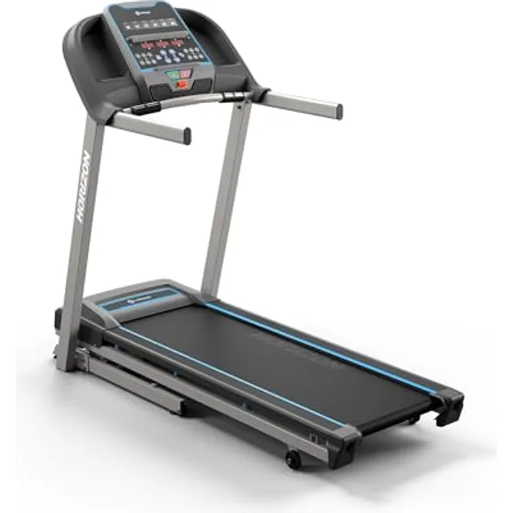Horizon Fitness eTR5.0 Laufband mit starkem 2 PS Motor, Bluetooth-fähige Lautsprecher, gelenkschonend, FeatherLight Folding, schwarz