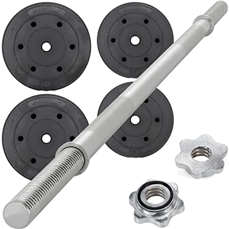 MAXXIVA® Langhantel-Set Zement 30 kg 4 Gewichtsscheiben Sternverschluss Hantelset für Kraftsport Muskelaufbau Workouts Bodybuilding Reha