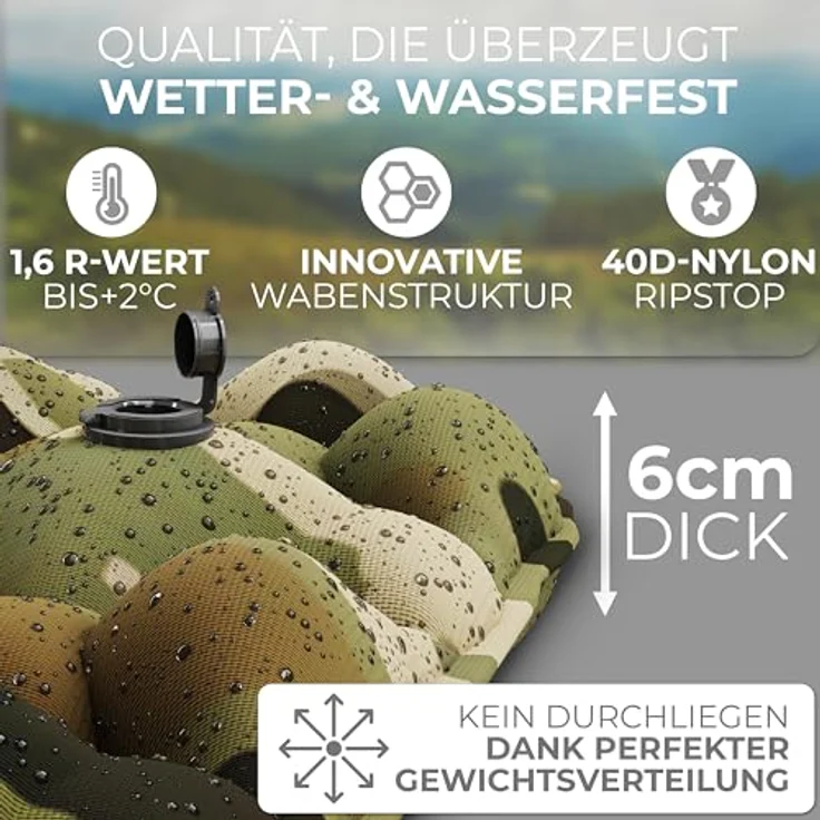 Alpenwert® Isomatte Outdoor, ultraleichte Luftmatratze mit kleinem Packmaß für Camping und Backpacking, Camo – Bild 2