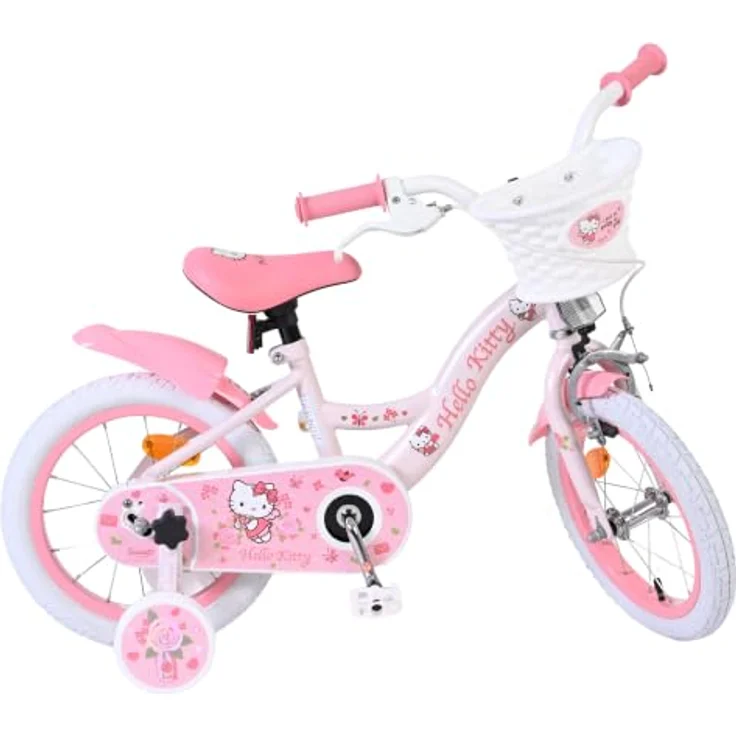 Volare Hello Kitty Kinderfahrrad 14 Zoll Rosa, abnehmbare Stützräder, Handbremse, Rücktrittbremse, geschlossener Kettenschutz, Korb – Bild 1