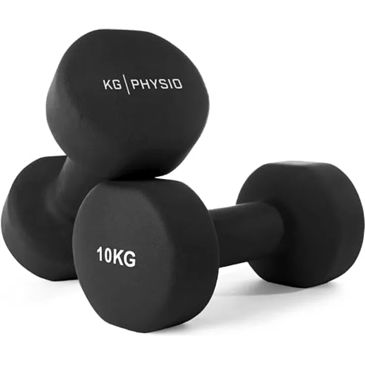 KG Physio Hantelset mit A3-Übungsposter - Neopren Kurzhanteln 2er Set - Fitness Gewichte aus Gusseisen - Schweißabweisendes Kurzhantelset für Frauen und Männer - 10 kg, Schwarz