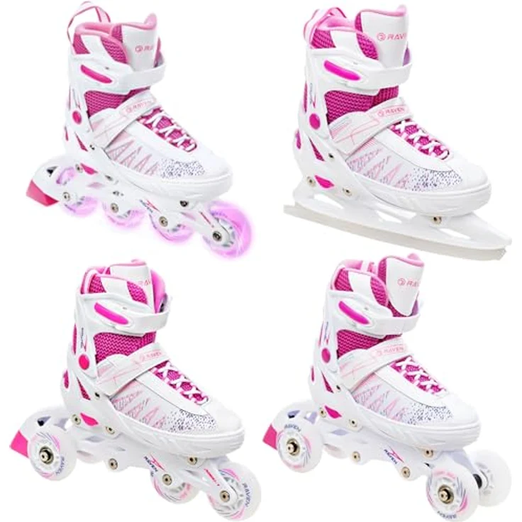 RAVEN 4in1 Inline Skates Triskates Rollschuhe für Kinder Mädchen, verstellbar (Grace, Gr. 28-32, 18,5cm-21cm) mit Double-Vent-System und Double-Shock-Absorbing-System – Bild 1
