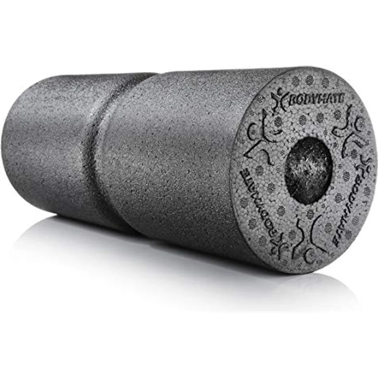 BODYMATE Faszienrolle CARE Mittel-Hart, Wirbelsäulen-Entlastung mit umlaufender Rille, E-Book inklusive, Schwarz, 35x14cm – Bild 1