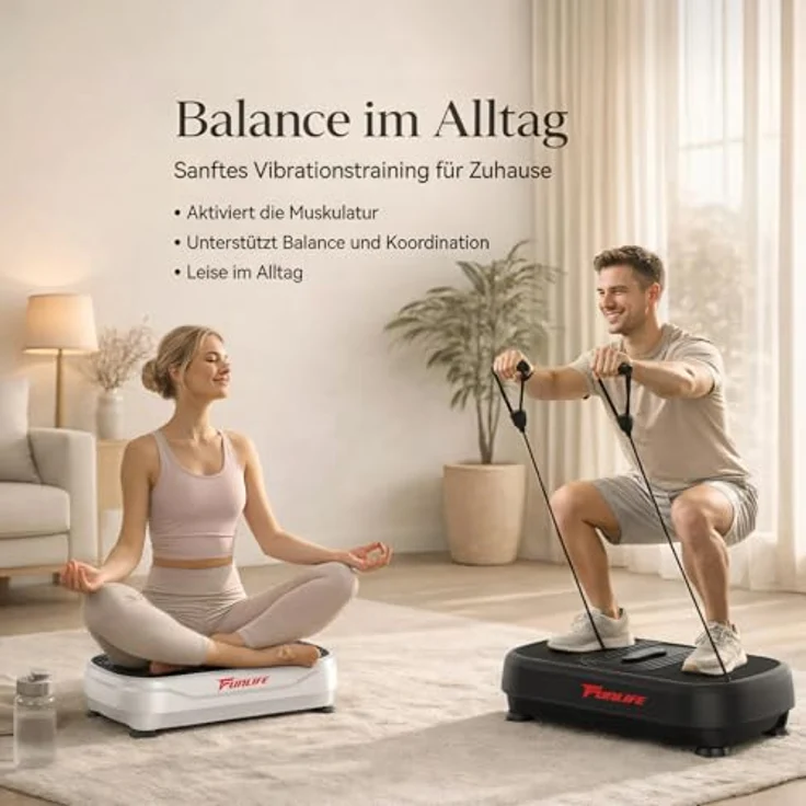 Funlife V8 Vibrationsplatte, 180 Stufen, 5 Programme, Bluetooth & Lautsprecher, Fitnessplatte mit Trainingsseilen für Ganzkörpertraining, bis 120 kg – Bild 4