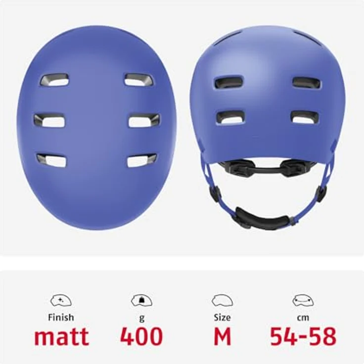 ABUS Fahrradhelm XOXO, Cityhelm im Skater-Look mit optimiertem Kinnpolster, Größe M, mono blau für Skateboard, Fahrrad und Scooter – Bild 3
