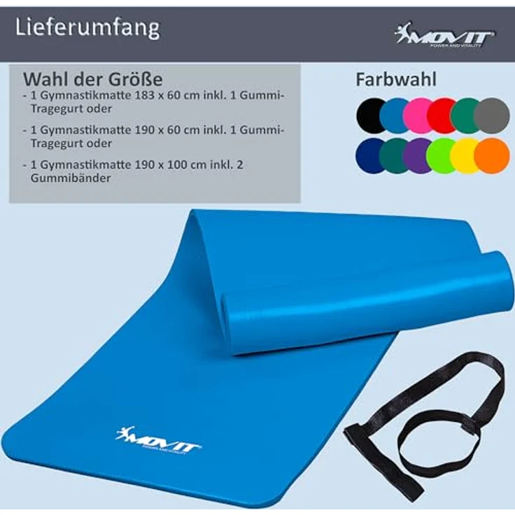 MOVIT Yogamatte XXL Pilates Gymnastikmatte, schadstoffgeprüft, mit Verschlussband, Größen- und Farbwahl – Bild 3