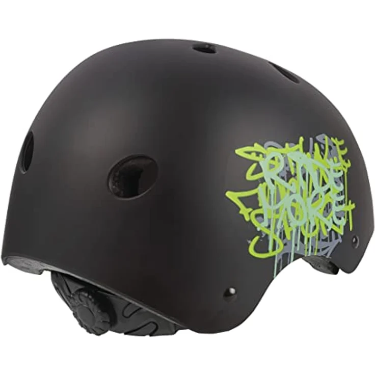 POLISPORT Urban Radical Graffiti Kinderfahrradhelm, verstellbar (53-55 cm), CE-zertifiziert, schwarz matt/grün, leicht und sicher für Radfahren und Skaten – Bild 3