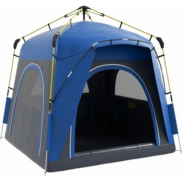 Outsunny Pop Up Kuppelzelt für 4 Personen, UV 50+, 4 Türen, 199 cm Höhe, 1000 mm Wassersäule, leichtes Familienzelt für Camping und Trekking – Bild 1