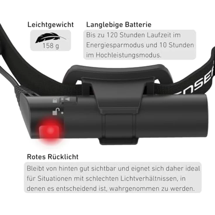 Ledlenser MH10 SE, LED Stirnlampe mit 600 Lumen, aufladbar, 150m Leuchtweite, fokussierbar, rotes Rücklicht, 70h Leuchtdauer, inkl. 18650 Akku, Gürteltasche und Rot/Grün-Filterset – Bild 4