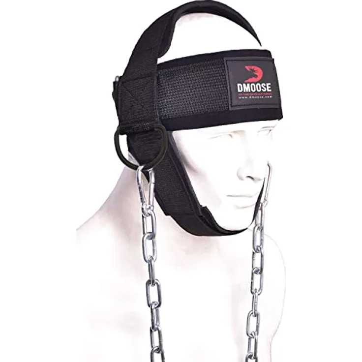 DMoose Nackentrainer - Perfekt für Nacken Training - Neck Harness für Kraftsport und Kampfsport - Kopfgeschirr Wiederherstellung von Verletzungen - Verstellbarer Langer Stahlkette und Riemen