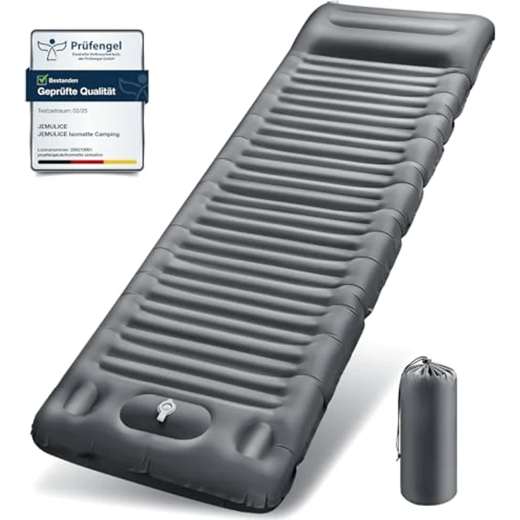 JEMULICE Isomatte Camping, 12CM ultradicke aufblasbare Luftmatratze mit Fußpumpe, ultraleicht und wasserdicht - Grau – Bild 1