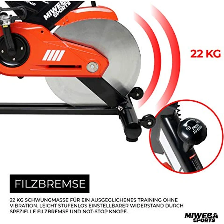 Miweba Sports Profi Indoor Cycling Bike MS400 | 22 Kg Schwungmasse - Traglast 150.0 Kg - Fitness Heimtrainer Fahrrad - Pulsmessung - Stufenfreie Widerstandsverstellung - Speedbike - Ergometer – Bild 5