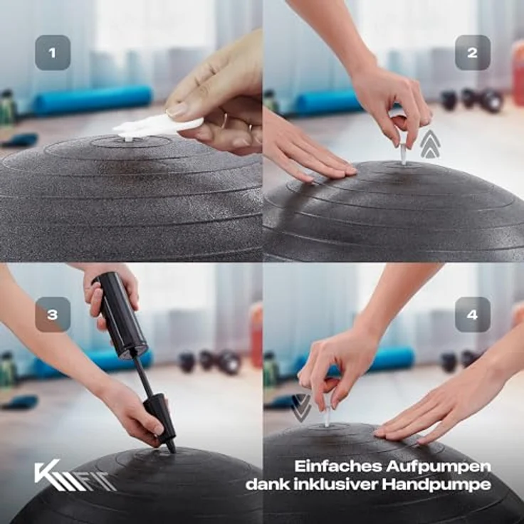 KM-Fit Gymnastikball 75cm | Trainingsball mit Luft-Pumpe | Sitzball Büro Anti-Burst | Ball für Fitness, Yoga, Gymnastik, Core Training | Pezziball Yogaball BPA-Frei | Schwarz – Bild 5