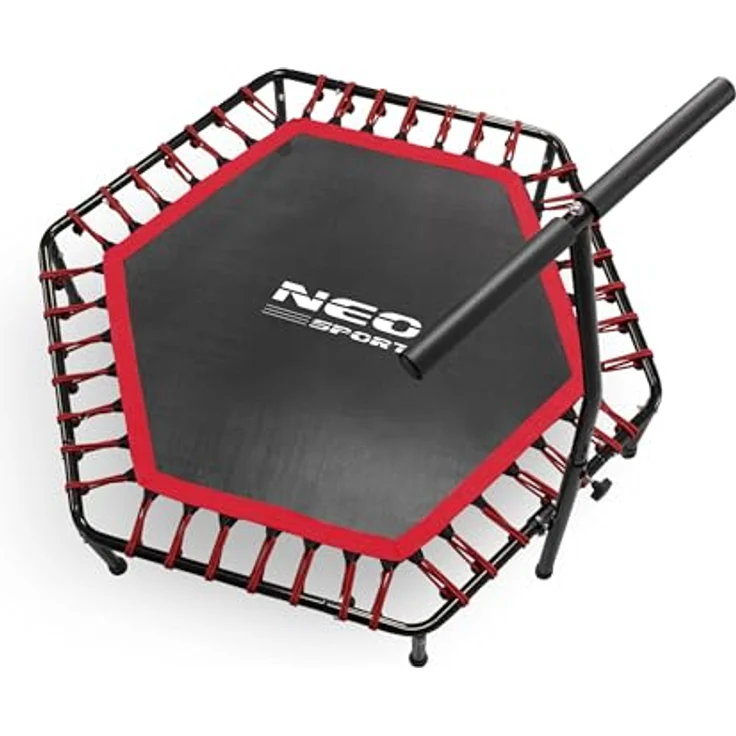 Neo-Sport Mini Jumping Trampolin, Fitness Trampolin mit höhenverstellbarem Haltegriff, Ø 127 cm, bis 100 kg, Indoor/Outdoor, rot – Bild 2