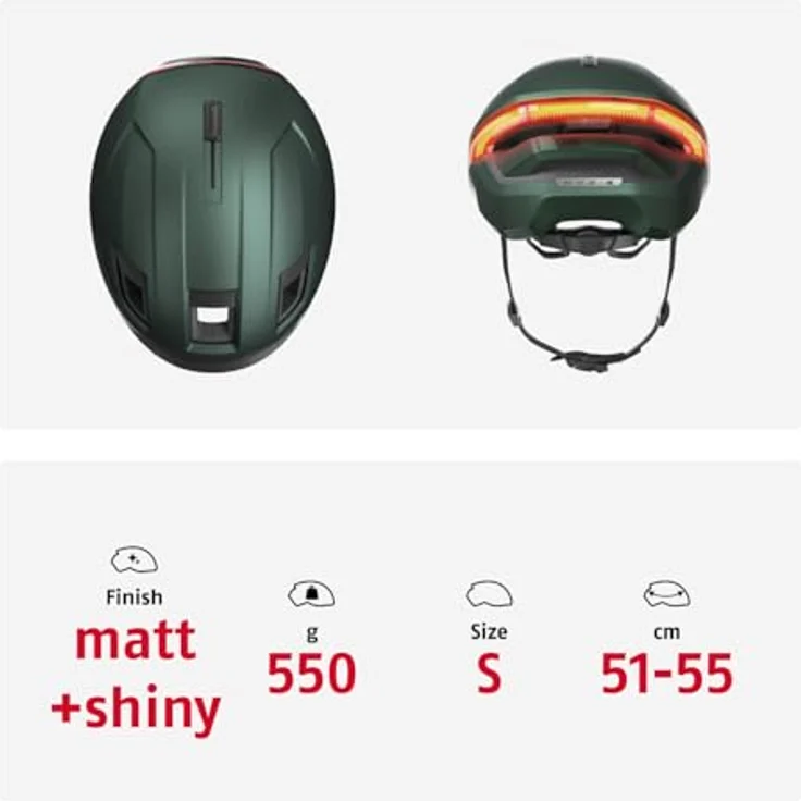 ABUS HYP-E Fahrradhelm, Helm mit Frontlicht, Rücklicht und Blinklicht, für E-Bike und S-Pedelec, Größe S (51-55 cm), Grün – Bild 5