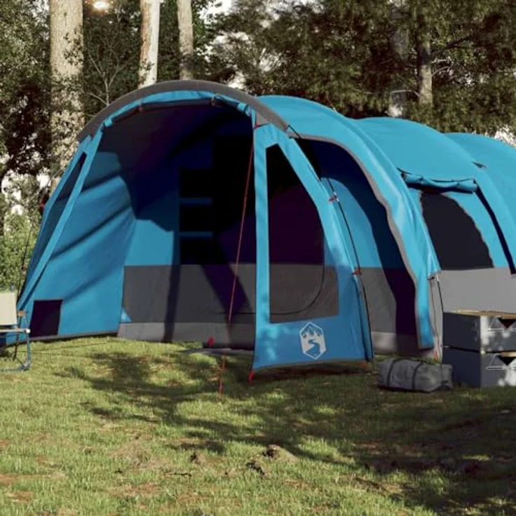 vidaXL Tunnel Familienzelt 8 Personen, wasserdichtes Campingzelt mit Steckverbindungssystem und E-Anschluss, blau, 185T Polyester – Bild 2