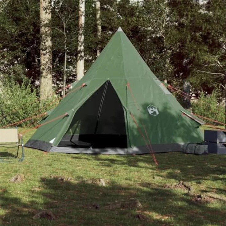 vidaXL Campingzelt, Tipi Zelt für 4 Personen Wasserdicht, Pyramidenzelt Leicht Tragbar, Indianerzelt für Camping Outdoor Wandern, Grün – Bild 4