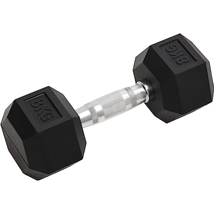 vidaXL 2x Hexagon Kurzhantel Set, 16 kg Gusseisen mit Gummibeschichtung und Anti-Roll-Design für Krafttraining – Bild 2
