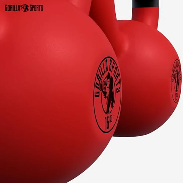 GORILLA SPORTS® Kettlebell - 2-32 kg Gewichte, Einzeln/Set, Gusseisen, Vinyl Beschichtung, Bodenschonende - Kugelhantel, Schwunghantel, Kugelgewicht, Rundgewichte für Fitness, Gym, Krafttraining – Bild 5