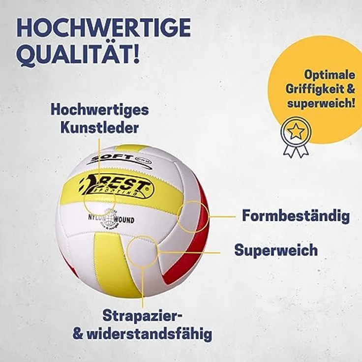 Best Sporting Volleyball Soft Pro Größe 5, weiß/gelb/rot – Bild 4