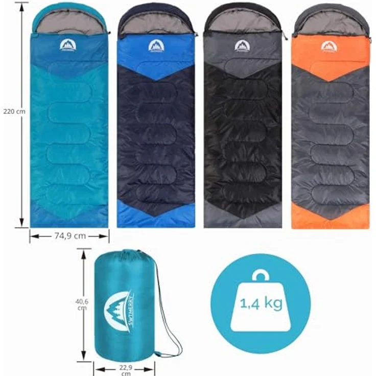SWTMERRY Schlafsack für 3-4 Jahreszeiten, wasserdicht und atmungsaktiv, für warmes und kühles Wetter, leicht, ideal zum Wandern und Campen – Bild 2