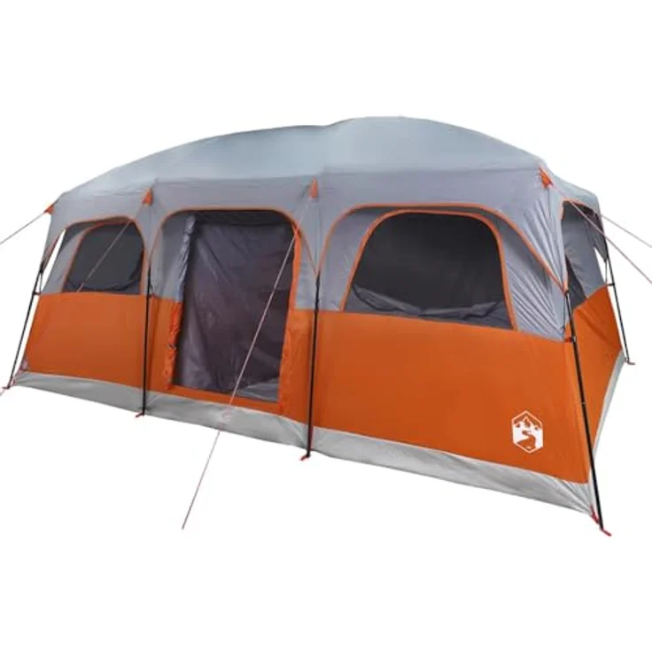 vidaXL Familienzelt, Campingzelt für 10 Personen, wasserdicht mit abnehmbarem Überzelt, grau, Outdoor Trekkingzelt mit Netzfenstern und E-Anschluss – Bild 1