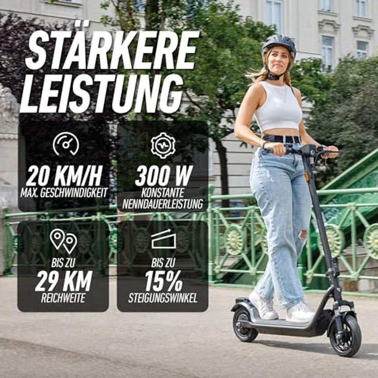 NIU KQi100F E-Scooter mit Straßenzulassung, 20 km/h, bis zu 29 km Reichweite, 15% Steigung, 10" Luftreifen, klappbar, mit Display und App, max. 120 kg Belastung – Bild 2
