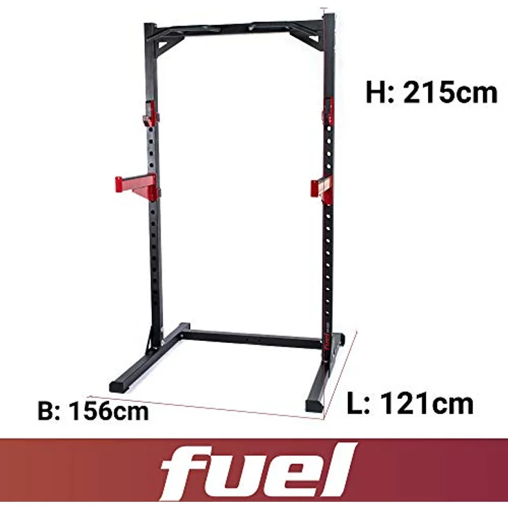 Fuel Fitness Half Cage HR300 Verstellbarer Kniebeugeständer mit Sicherheitsablagen, Squat Rack mit Langhantelständer, Kniebeugeständer mit Klimmzugstange, bis 272kg belastbar, schwarz – Bild 3