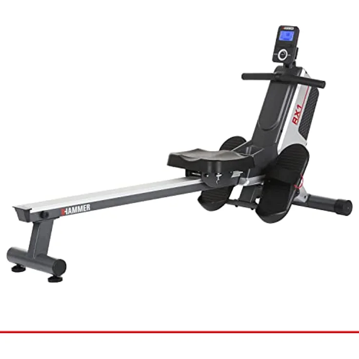 HAMMER Rudergerät RX1 für zu Hause - klappbare Rudermaschine mit Magnetbremssystem, kugelgelagertem Sitz, bis 120 kg Nutzergewicht & integriertem Pulsempfänger für Brustgurte