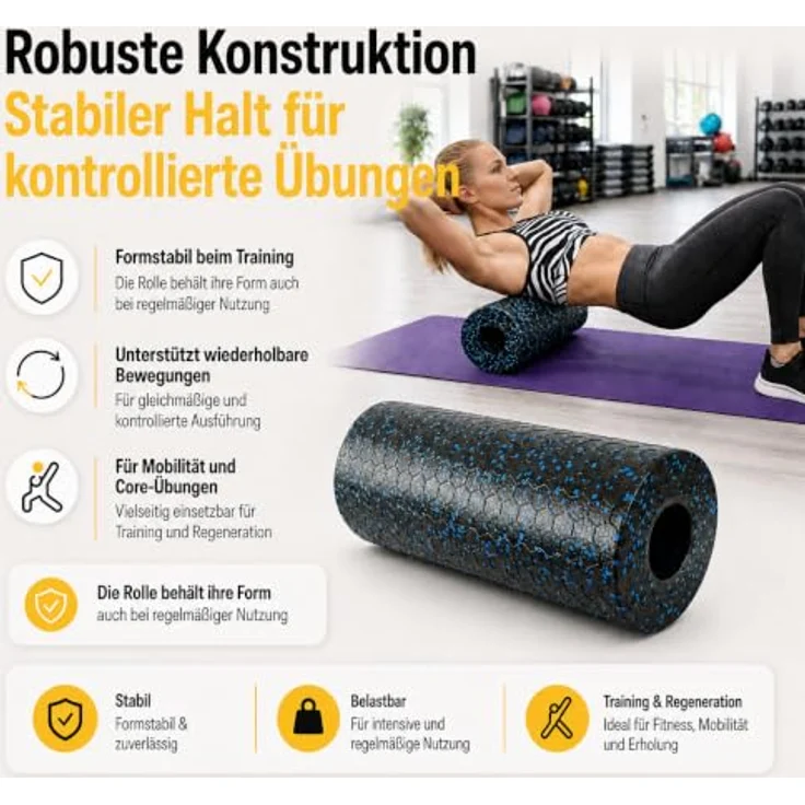 Wozinsky WRM-33 Massagerolle Trainingsrolle 33 cm, strukturierte Oberfläche, starre Konstruktion, Schwarz – Bild 2